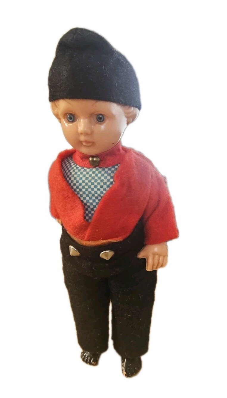 Vintage Dutch Boy Hard Plastic Doll Sleepy Eyes Attire 6"